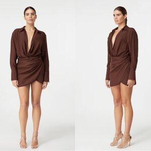 Gauge81 Naha Brown Silk Mini Shirt Dress